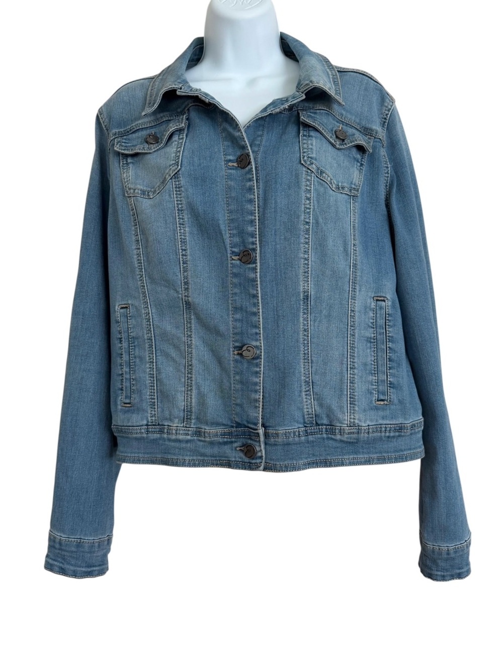 Earl Jeans Blue Denim Jean Jacket Size Large Classic Trucker Stretch Light Wash